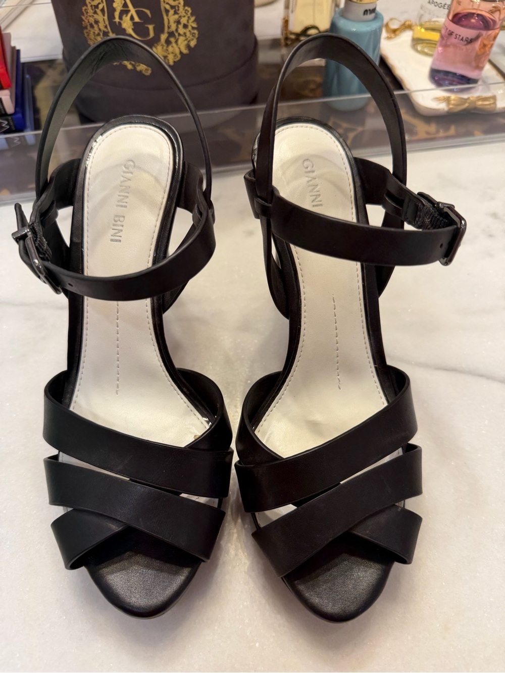 Gianni Bini Black Strappy Slingback Heels